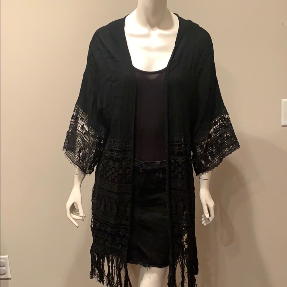 Rue21 Black Crochet Cardigan W/ Fringed Bottom: M